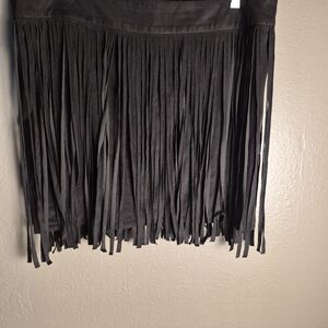 Union Of Angels Fringed Faux Suede Mini Skirt - Black